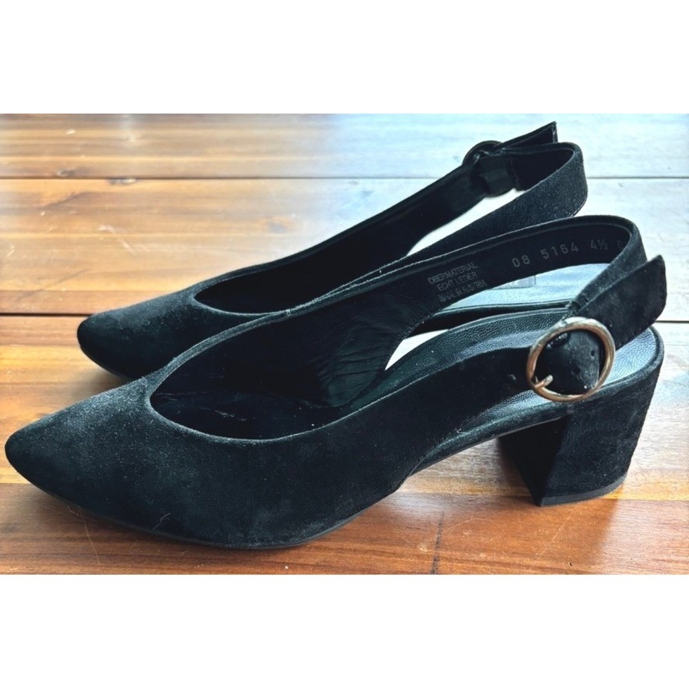 Paul‎ Green Black Suede Slingback Pumps Pointed Toe EU 37.5 US 7.5